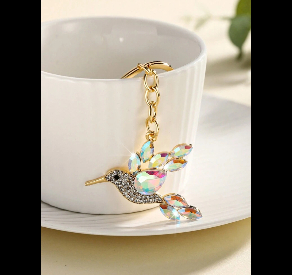 3/$25 Alloy Hummingbird Bird With Rhinestones Keychain NEW